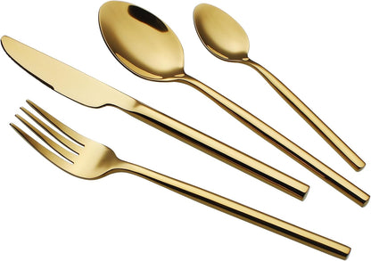 24 Piece Silverware Set For 6 Gold Heavy duty 18/10 Stainless Steel Flatware Set Modern Design