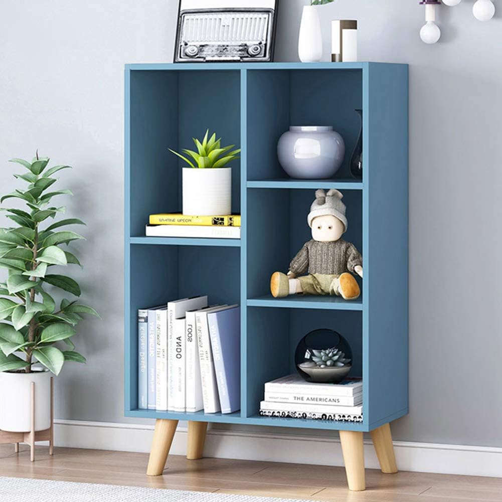 IOTXY Wooden Open Shelf Bookcase - 3-Tier Floor Standing Display Cabinet Rack with Legs, 5 Cubes