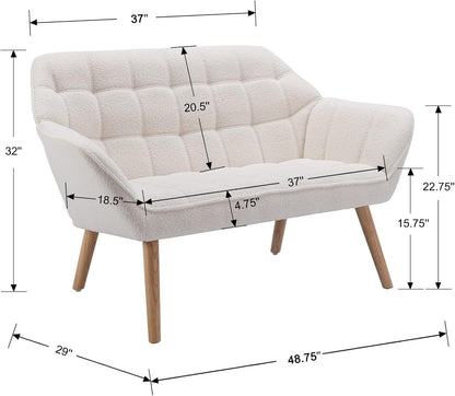 48" Small Loveseat Sofa, Modern Sherpa Mini Sofa Couch 2-Seater Fluffy Love Seat with Quilting