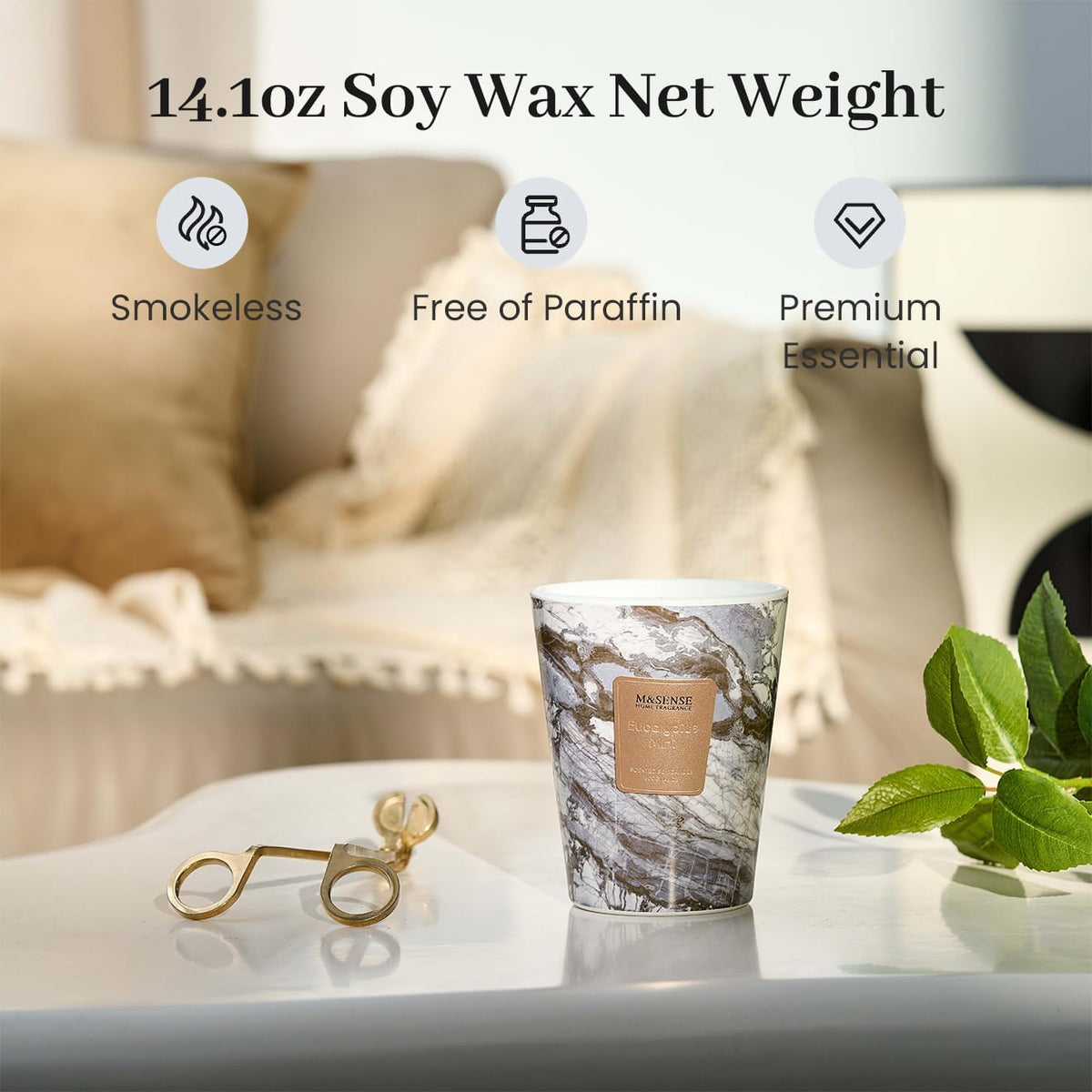 M&SENSE EucalyptusMint Scented Candles for Home, Lead-Free Wick Highly Scented Jar Candles, 14.1 Oz