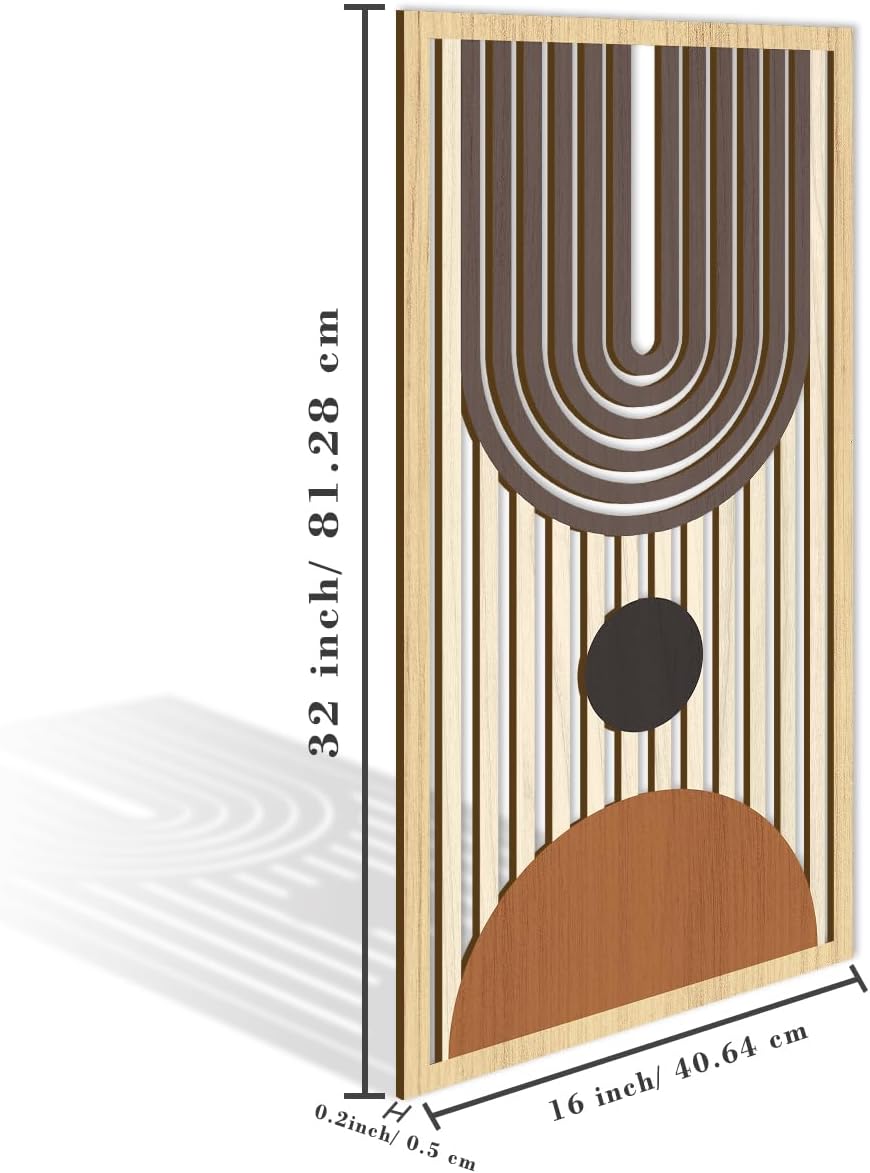 IARTTOP Mid century Modern Decor 16x32 Inch Large Boho Wood Wall Art Abstract Wooden Wall Decor