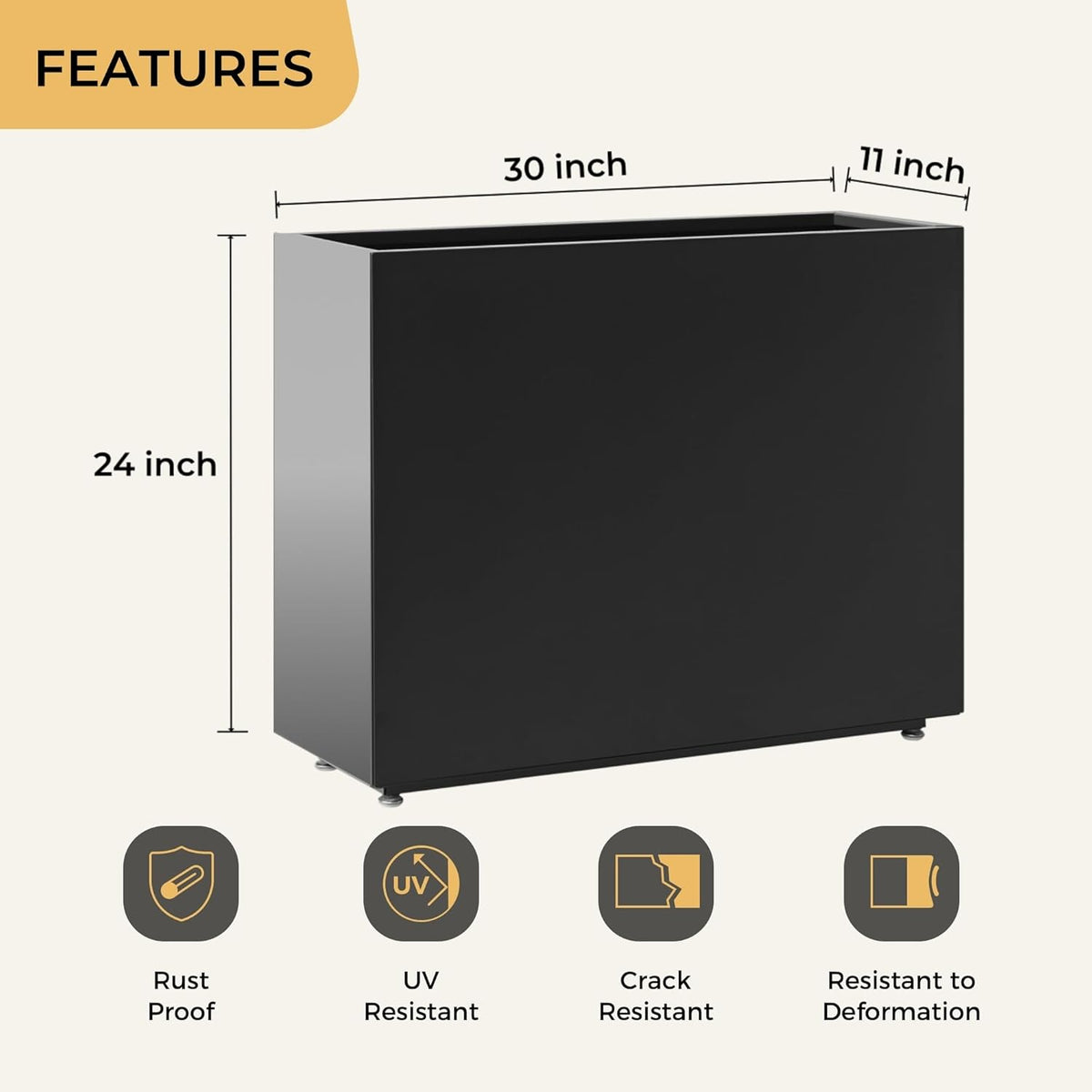 Tall & Long Metal Divider Planter 30W x 11D x 24H, Easy 5-Min Assembly, Outdoor Span Rectangular