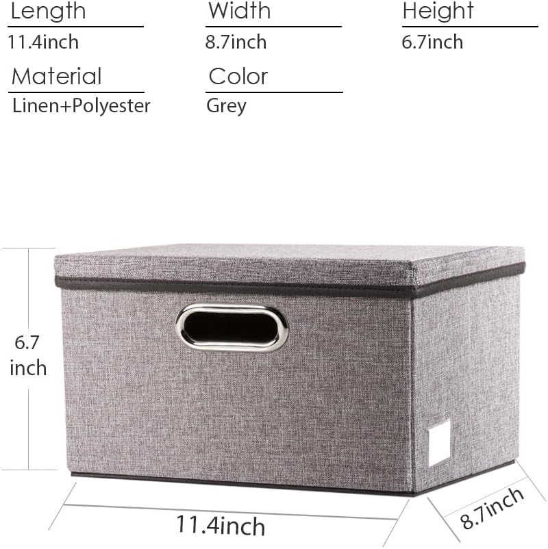 PRANDOM Storage Bins with Lids [3-Pack] Linen Fabric Foldable Storage Boxes Organizer Containers