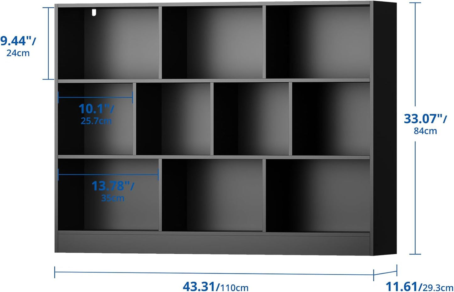 Cozy Castle Black Bookshelf, 3-Tier Open Shelf Bookcase, 10 Cube Storage Organizer with Anti-Tilt