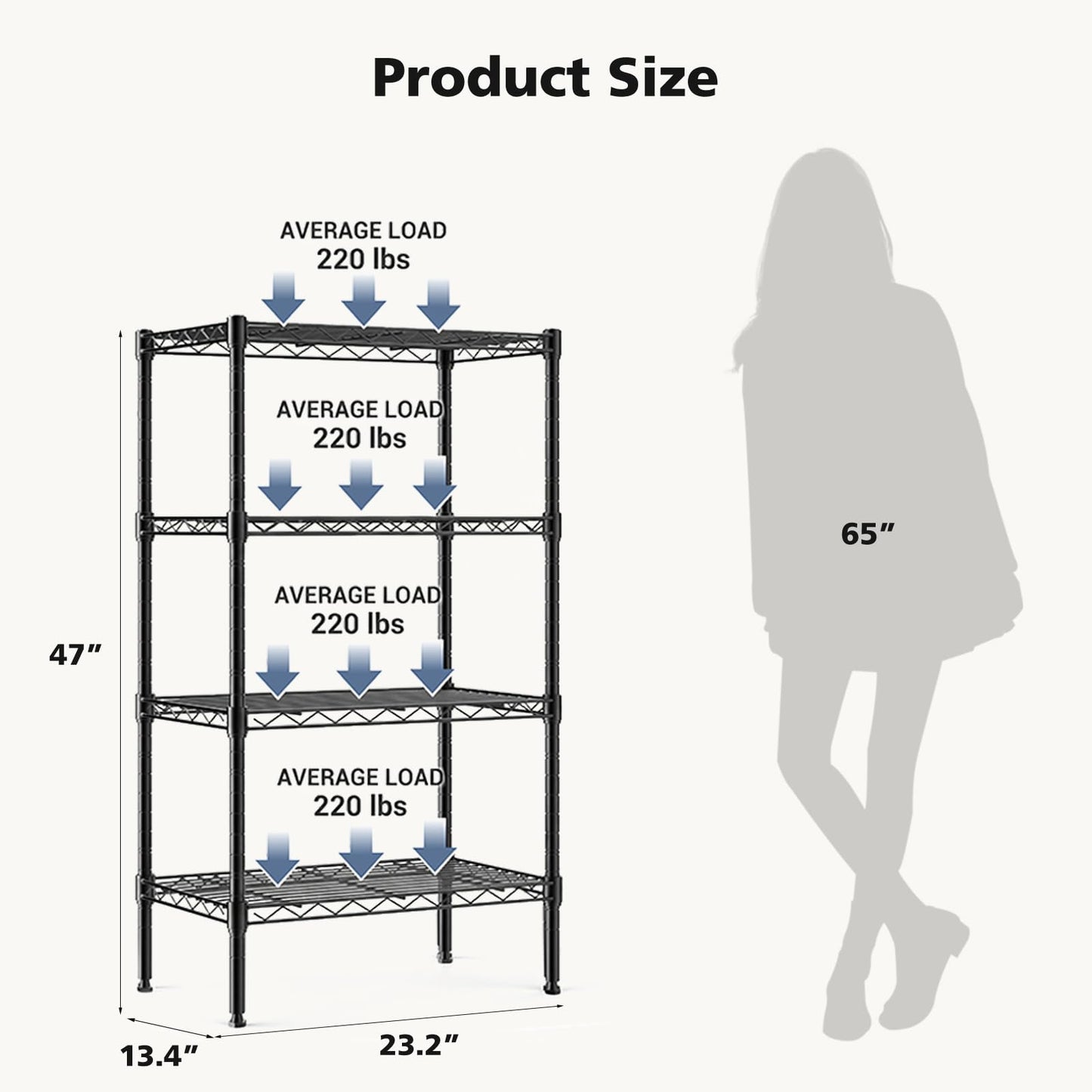 DUMOS 4-Tier Metal Storage Shelves, Wire Shelving, Storage Rack, 23.3" W