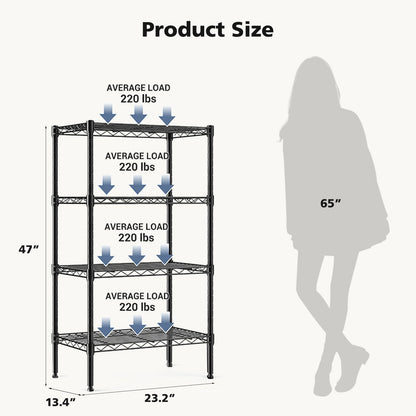 DUMOS 4-Tier Metal Storage Shelves, Wire Shelving, Storage Rack, 23.3" W