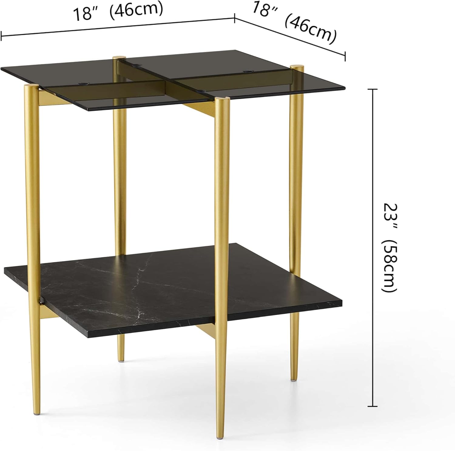 Glass End Table, Mid-Century Modern Design Sofa Table, for Living Room, L18 x W18 x H23 in, Clear