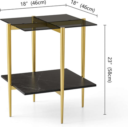 Glass End Table, Mid-Century Modern Design Sofa Table, for Living Room, L18 x W18 x H23 in, Clear