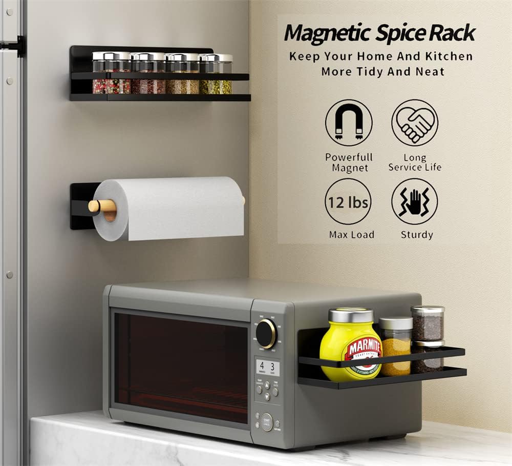 Magnetic Spice Rack Holder Paper Towel Holder with Hook for Refrigerator Fridge Organizer for