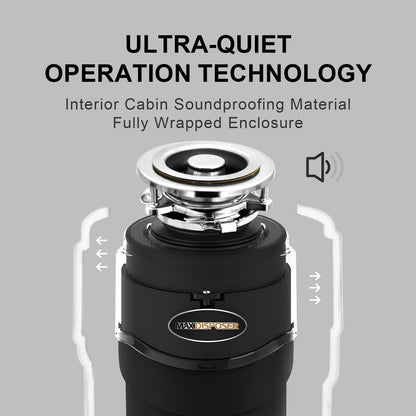 Garbage Disposal 3/4 HP Ultra Quiet powerful grinding Kitchen Food Waste Disposer with Power Cord