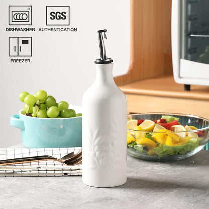 Sweejar Ceramic Olive Oil Dispenser Bottle, 20 Oz Relief Opaque Oil Cruet Protects Oil To Reduce