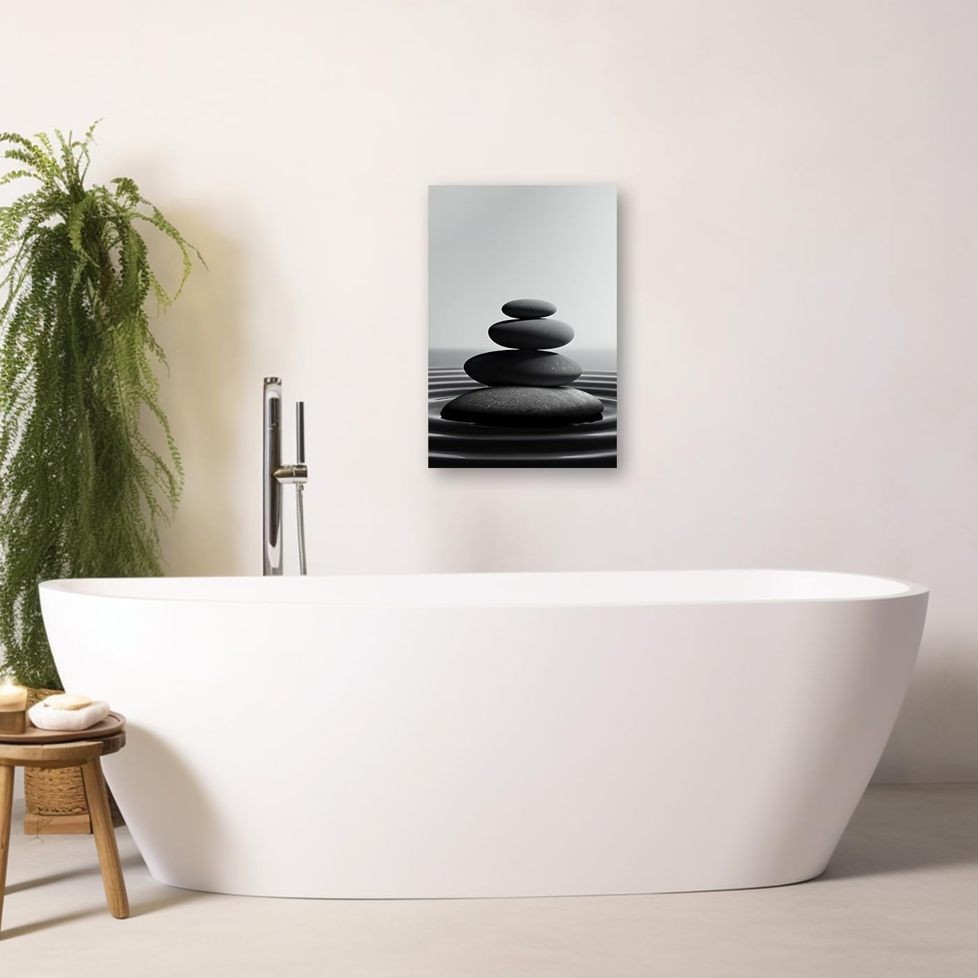 DOARTDO Zen Stone Canvas Wall Art Black and White Spa Stones Picture Print Modern Meditation Spirit