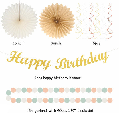 Sage-Green Blush-Pink Beige Birthday Party-Decorations - 21pcs Happy Banner,Cream Light Dusty Pink
