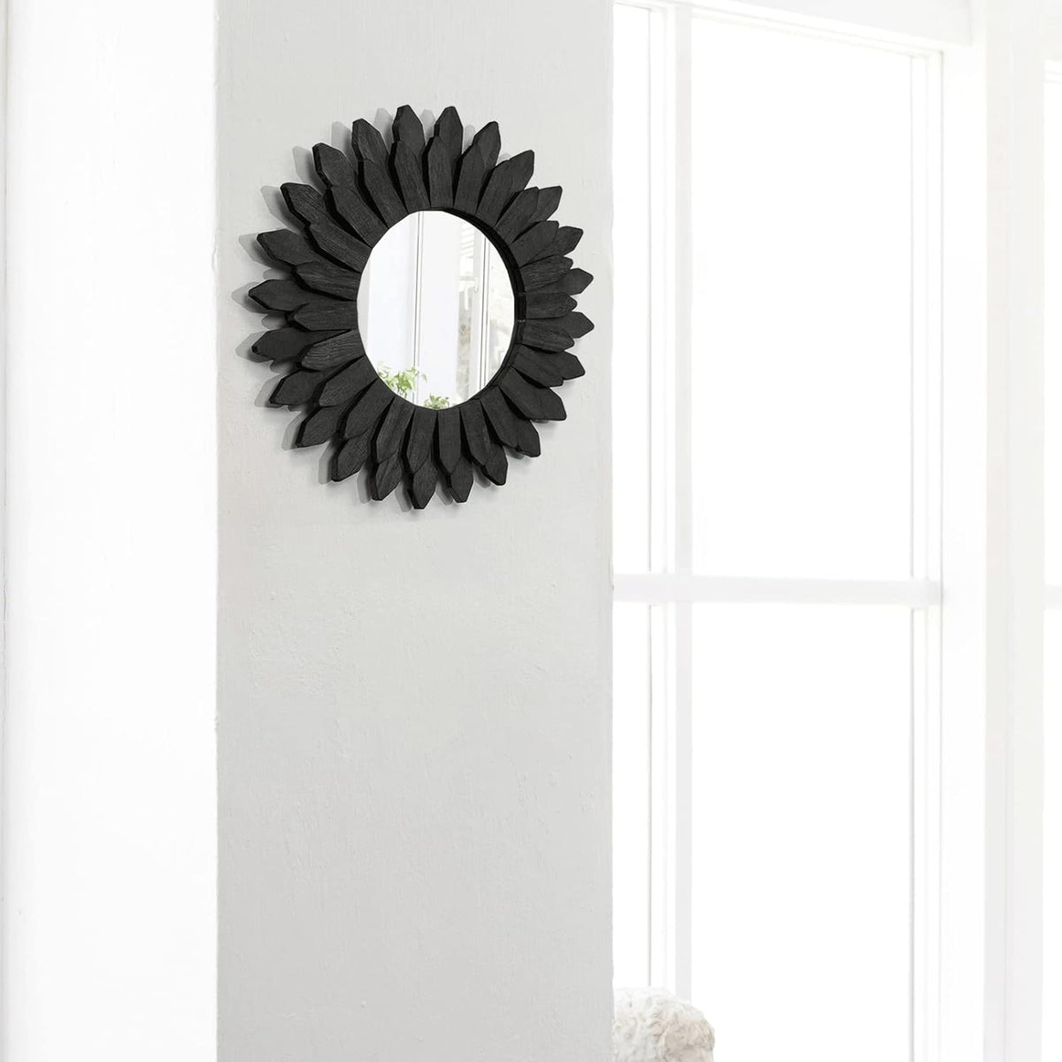 Honiway Black Wall Decor Wall Mirror 12 inch Boho Wall Decor Wood Decorative Mirror for Room Decor