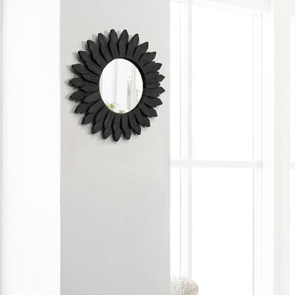 Honiway Black Wall Decor Wall Mirror 12 inch Boho Wall Decor Wood Decorative Mirror for Room Decor