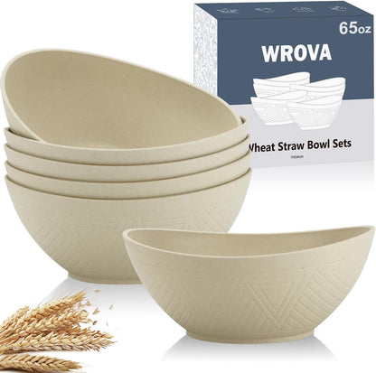 65oz Big Wheat Straw Bowls - Large Salad Bowls set of 6 - Unbreakable Serving Bowl Sets - Microwave