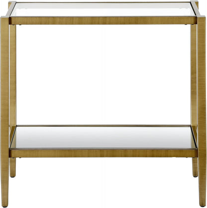 Henn&Hart 24" Wide Rectangular Side Table with Glass Shelf in Antique Brass, Table for Living Room