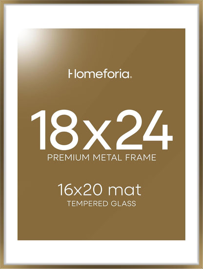 Homeforia Picture 18x24 Bronze Frame, High End Metal 18x24 Brass Poster Frames with Mat 16x20 for