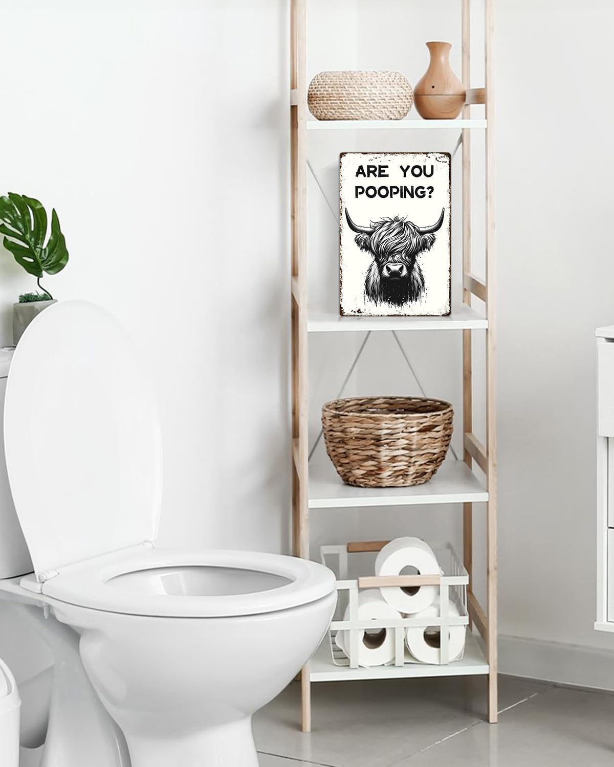 ALKB Funny Highland Cow Are You Pooping Metal Signs Vintage Farmhouse Bathroom Wall Decor Highland