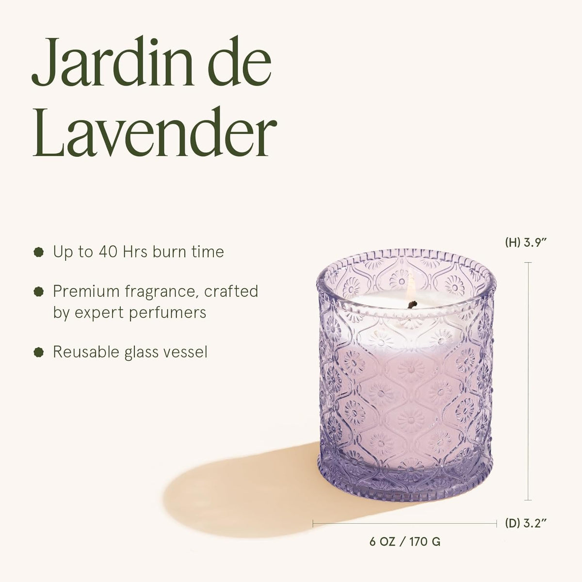 LA JOLIE MUSE Jardin de Lavender Scented Candle - Coconut, Lavender & Sandalwood | 6 oz Natural Soy