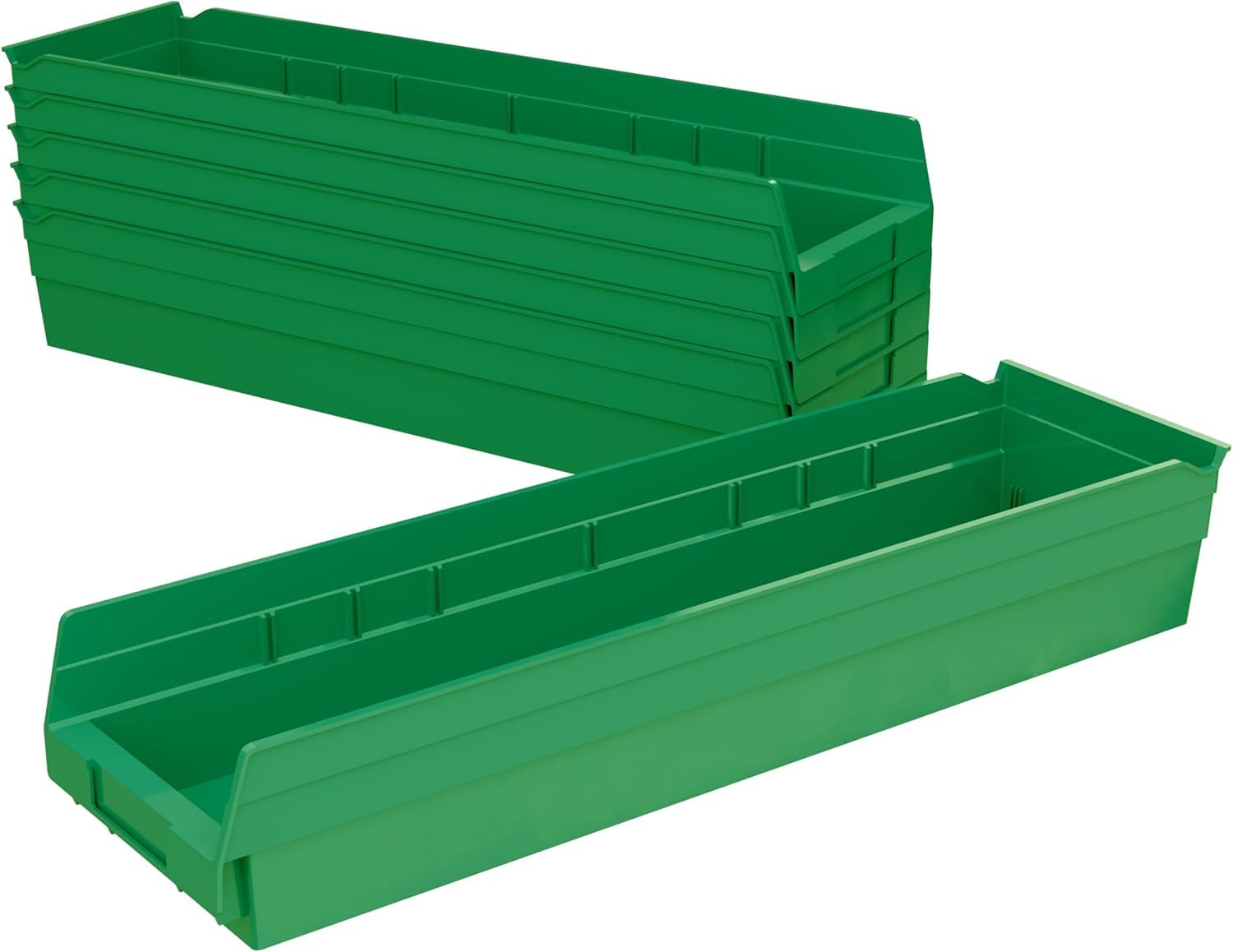 Akro-Mils 30164 Heavy Duty Plastic Shelf Bins, 24"x 6.5"x 4", Green, 6-Pk
