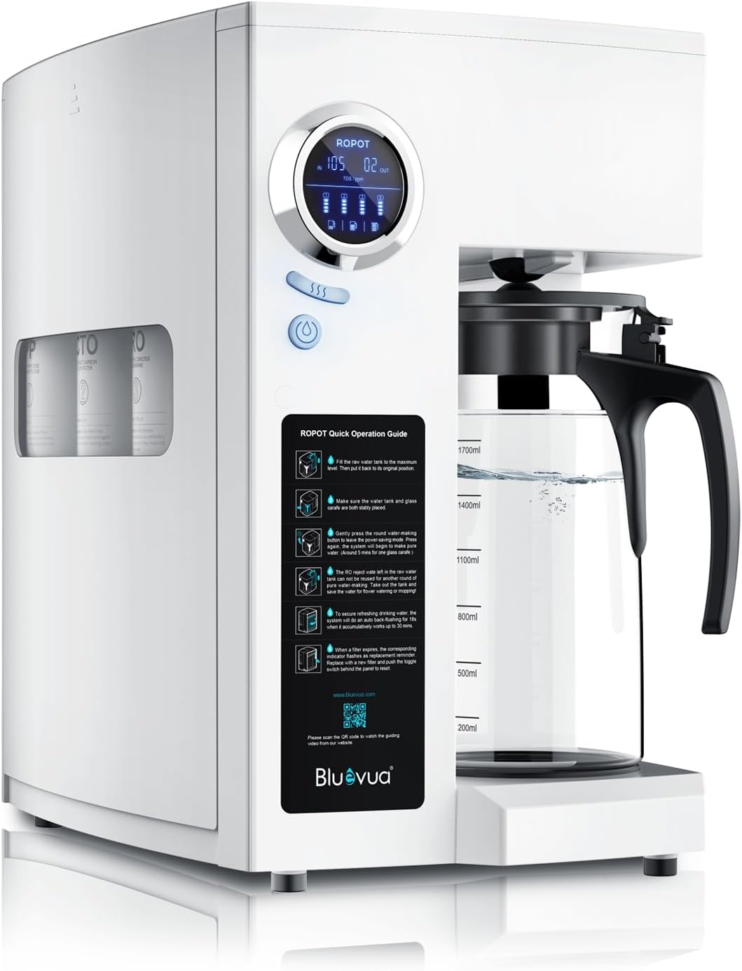 Bluevua RO100ROPOT Reverse Osmosis System Countertop Water Filter, 4 Stage Purification, Counter RO