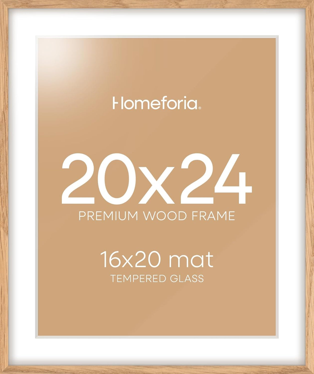Homeforia 20x24 Picture Frame Wood, High End Natural Oak 20x24 Frame Matted to 16x20 Photo, 20 x 24