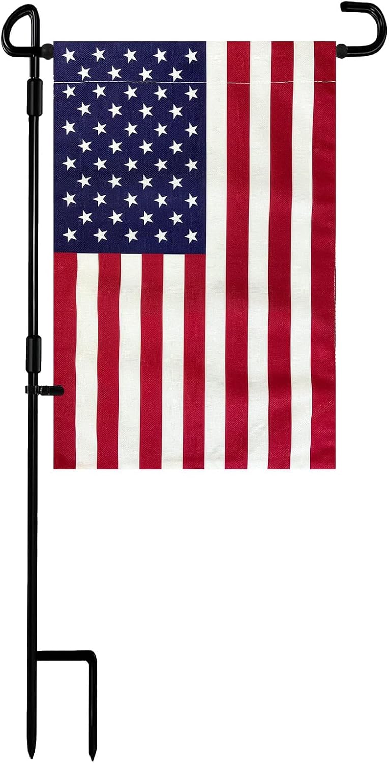 TOPFLAGS Garden Flag Stand with American Flag Garden Flag Metal Yard Flag Holder Pole Stake Small