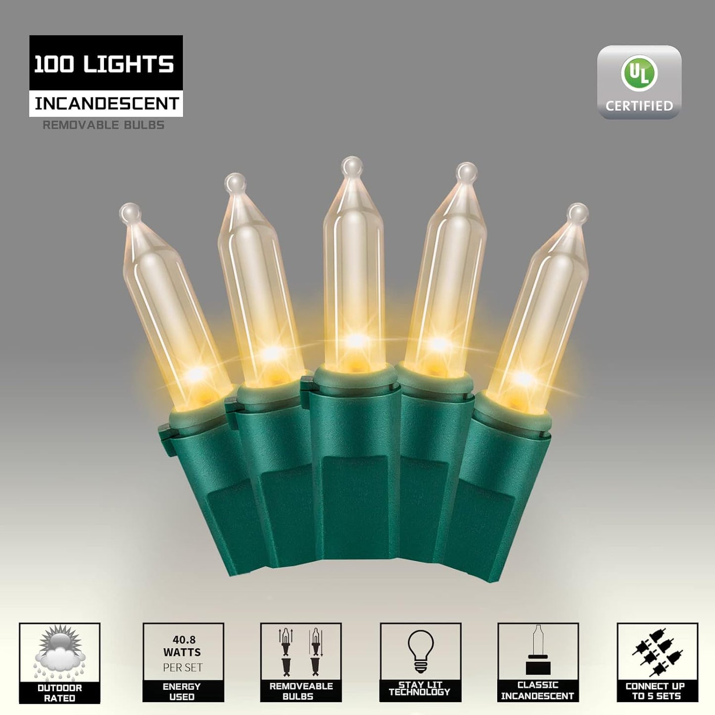 100LIGHTS WARM WHITE Extra-Bright With End Connectors Christmas Decorative Lights 5.98m UL