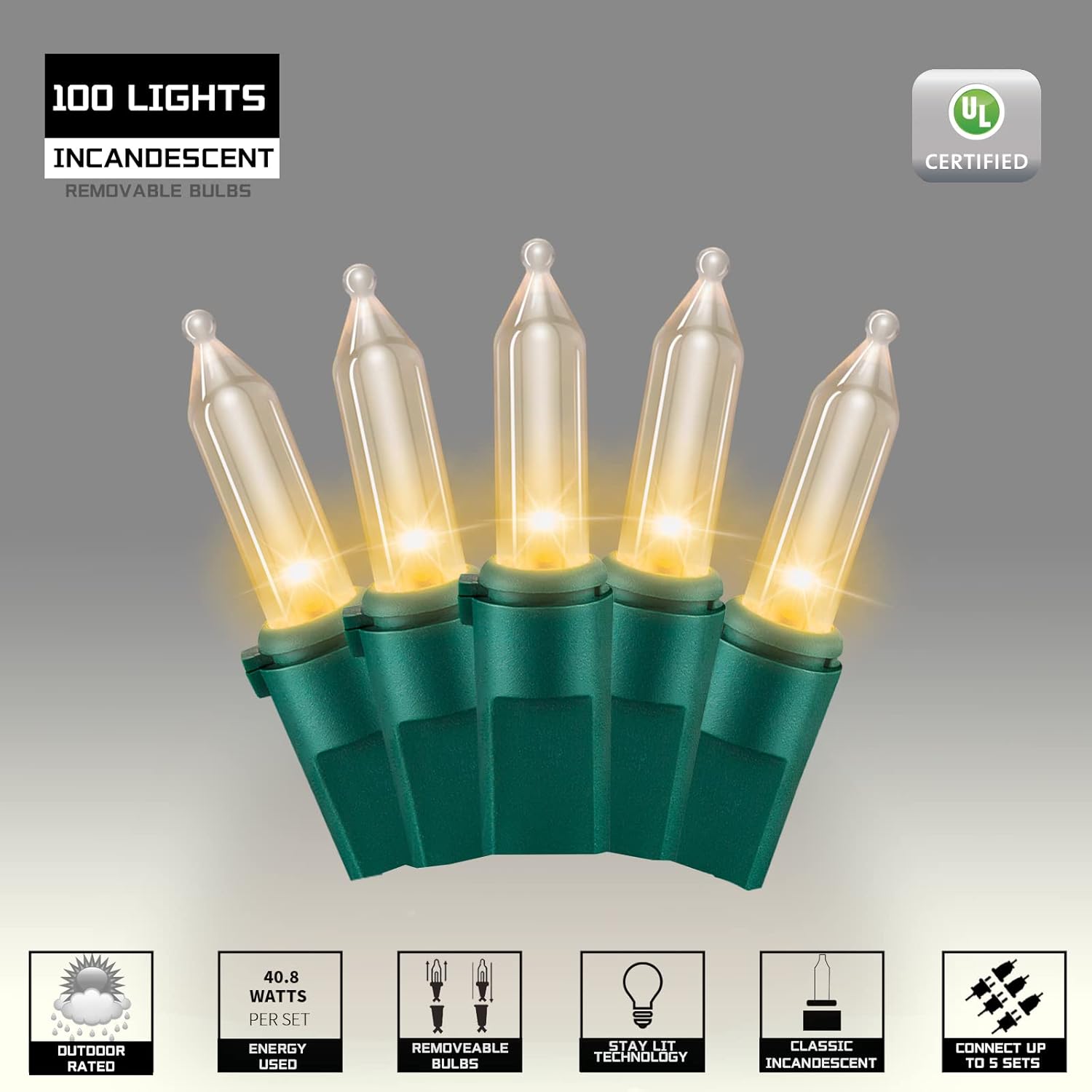 100LIGHTS WARM WHITE Extra-Bright With End Connectors Christmas Decorative Lights 5.98m UL