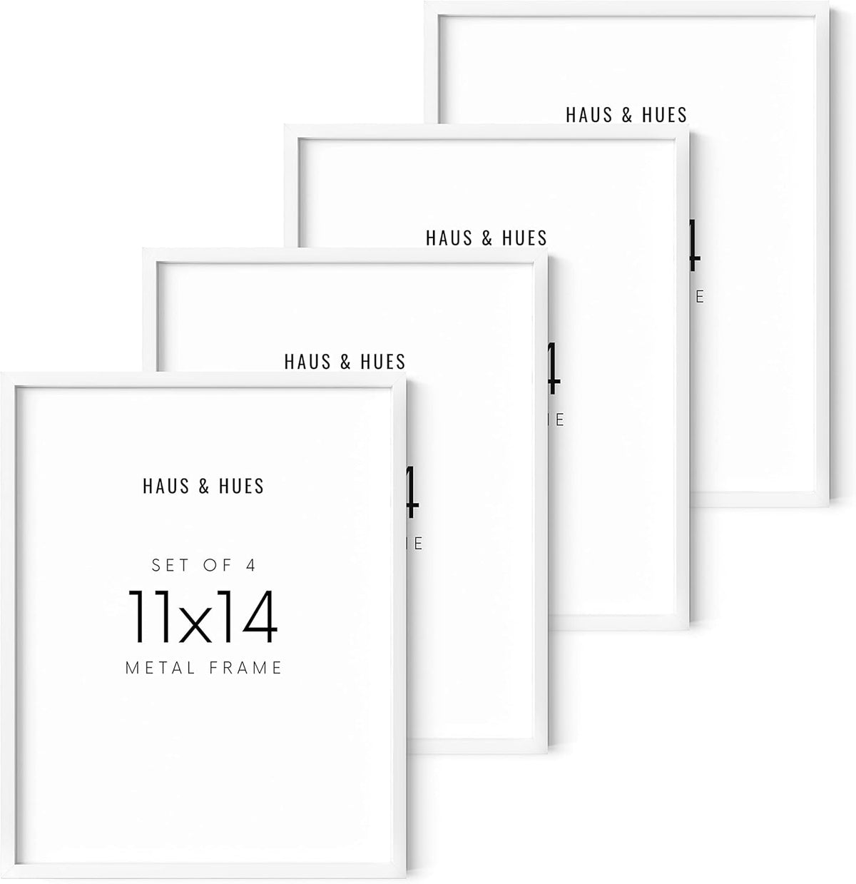 HAUS AND HUES Set of 4 Photo Frames 11x14 - Metal Picture Frames White Frames Gallery Wall, 11x14