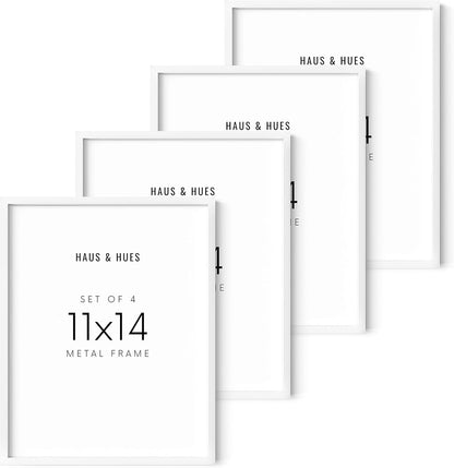 HAUS AND HUES Set of 4 Photo Frames 11x14 - Metal Picture Frames White Frames Gallery Wall, 11x14