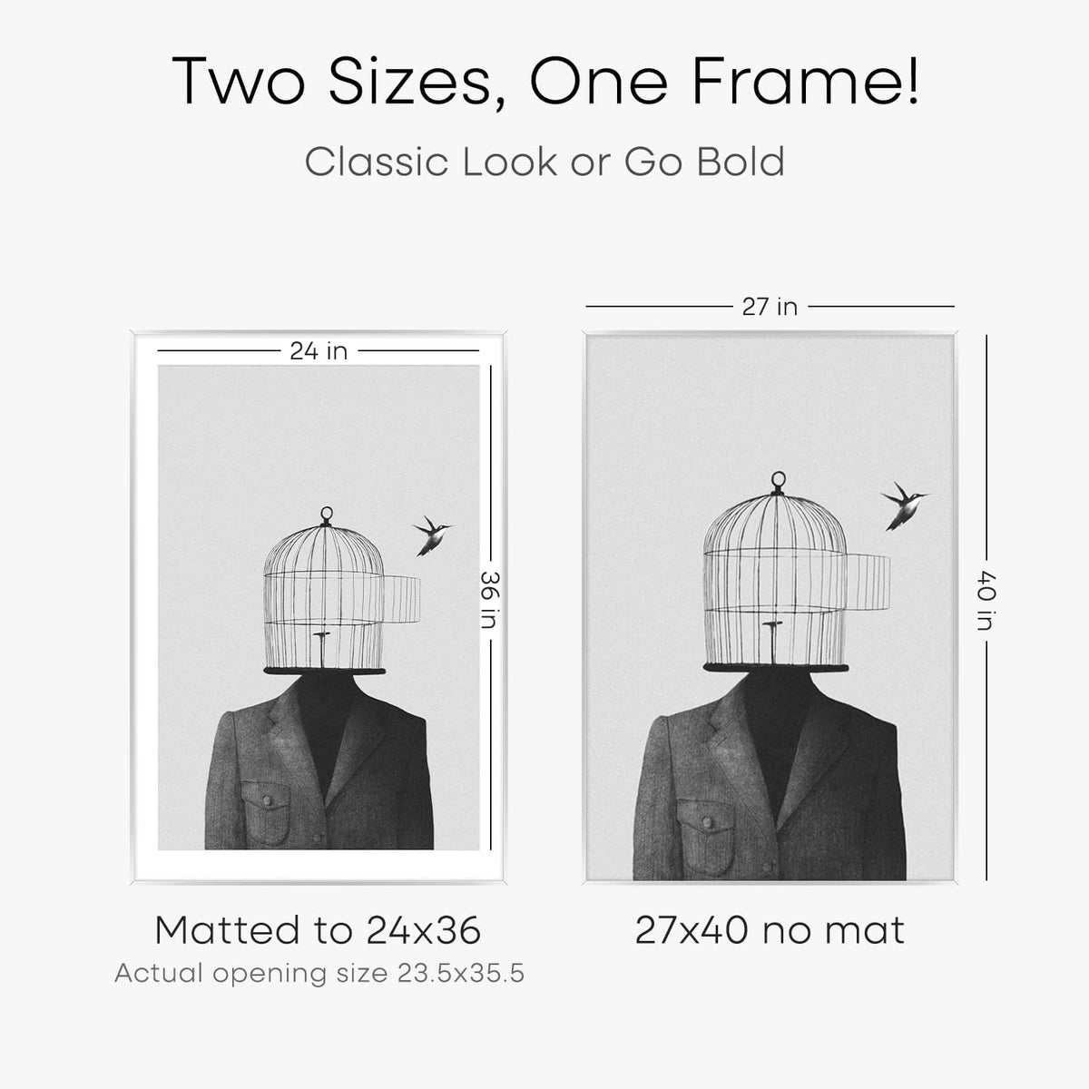 Homeforia Silver 27x40 Poster Frame, Metal Picture Frame with 24x36 Mat, Tempered Glass, Wall Hook