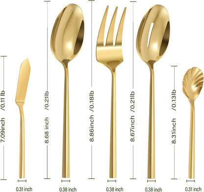 Silverware 45-Piece Gold Flatware Set with Serving Utensils Stainless Steel Thick Heavy Mirror
