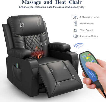 Recliner Chairs for Adults, FSC Certified Massage Rocker with Heated Modern Ergonomic Lounge 360