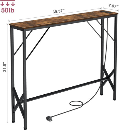39.4" Console Table, Skinny Entryway Table with Fast-Charging Station, Narrow Long Sofa Table