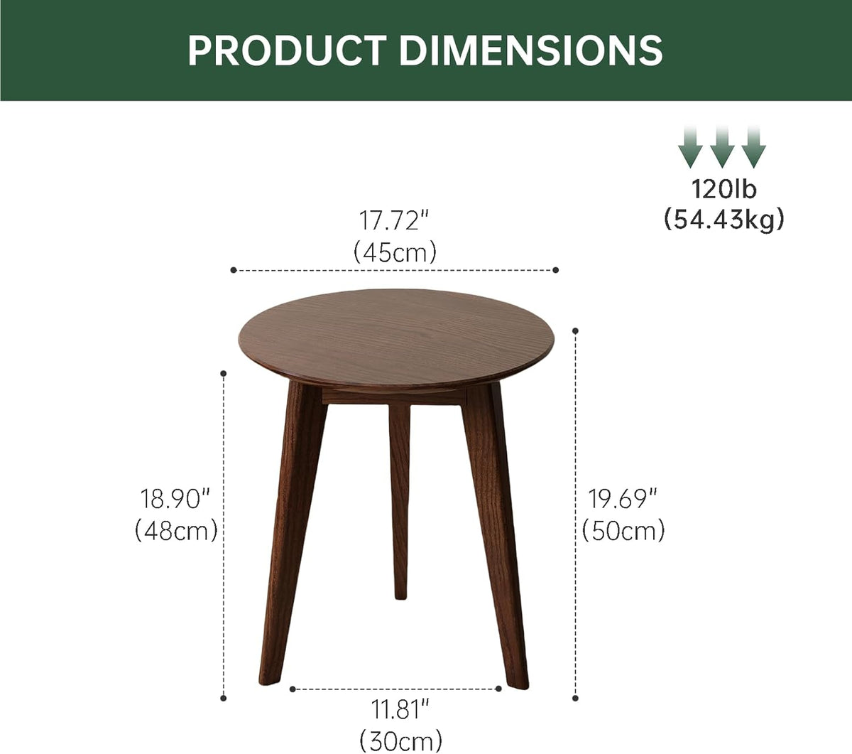 100% Solid Oak Round Side Table Set of 2, Small Bedside Table for Small Spaces, Living Room End