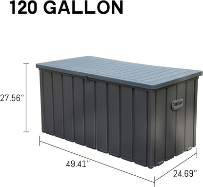 Domi 120 Gallon Deck Box, Patio Storage Box with Resin Lid, Steel Tool Waterproof Outdoor Storage