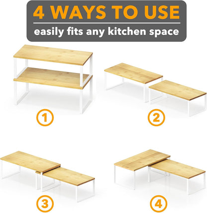 SpaceAid Cabinet Shelf Organizers 2 Pack, Kitchen Counter Rack Shelves Riser, Stackable Expandable