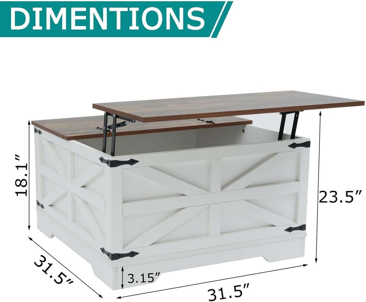 Coffee Table with Storage, Rustic White Square Coffee Tables for Living Room, Lift top Coffee Table