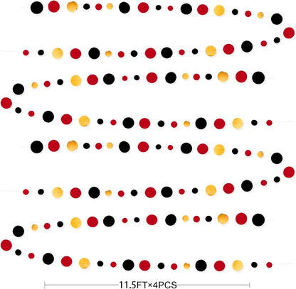 Gold Black Red Party Decorations Circle Dots Streamer Hanging Paper Polka Dots Garland for