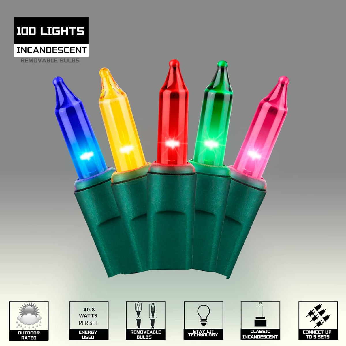 100LIGHTS Multi Extra-Bright with End Connectors Christmas Decorative Lights 5.98m UL Certified