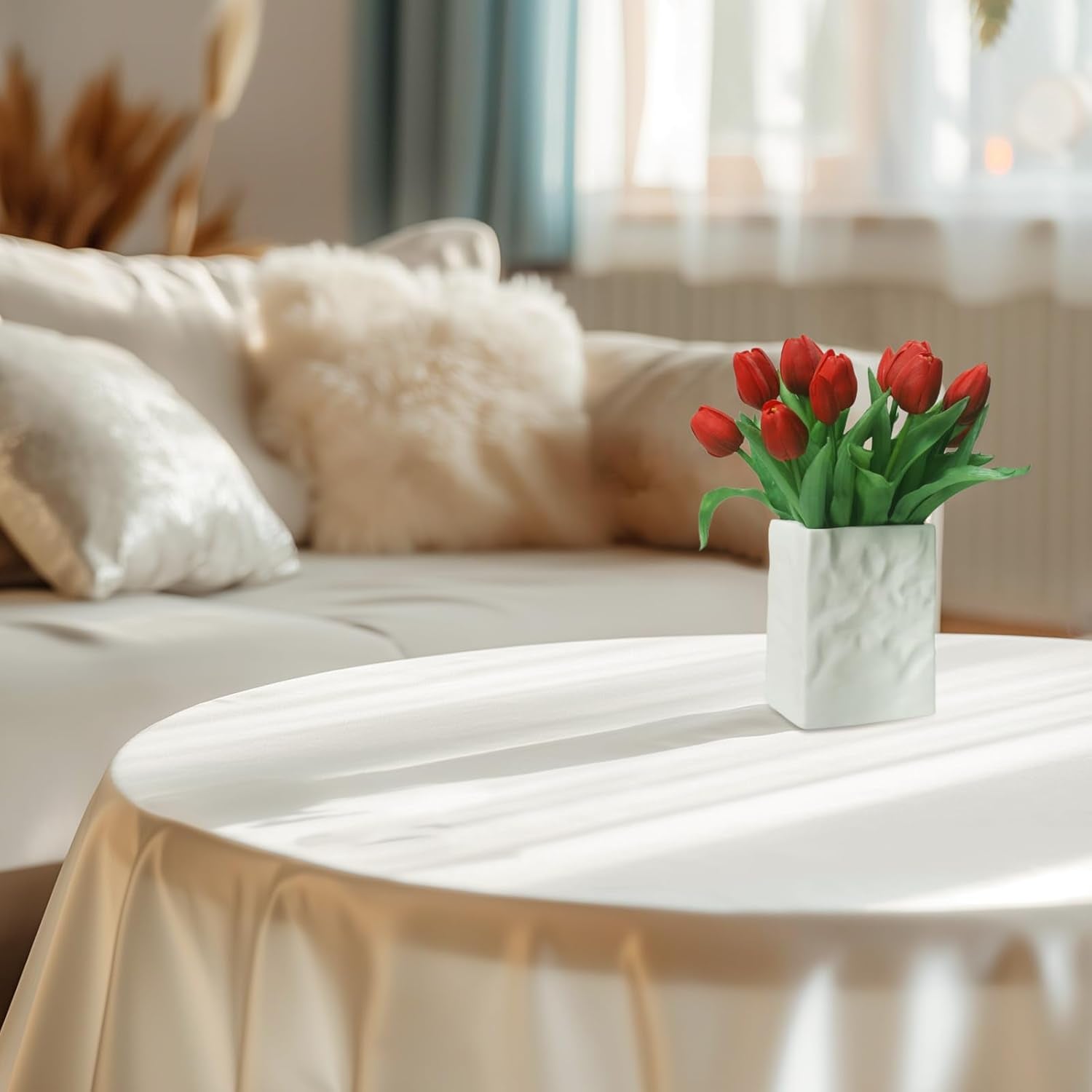 15pcs Artificial Tulips Flowers, Fake Tulips Real Touch, Faux Latex Bouquets, for Party Wedding