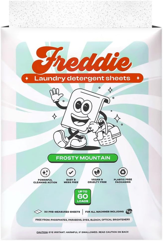 Freddie Laundry Detergent Sheets - Recyclable Packaging - No Mess Strips - 60 Loads - Crisp Frosty