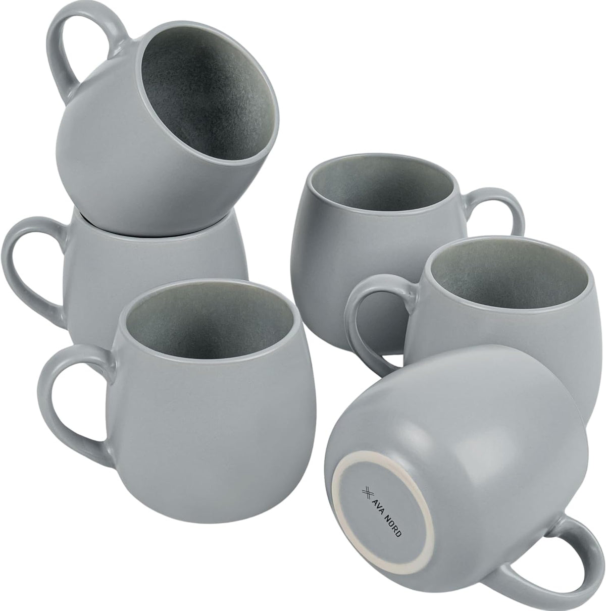 Ceramic Coffee Mugs Set of 6, 14oz - Modern Scandinavian Aesthetic - Microwavable Stoneware Coffee