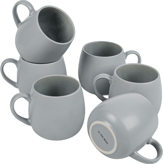 Ceramic Coffee Mugs Set of 6, 14oz - Modern Scandinavian Aesthetic - Microwavable Stoneware Coffee