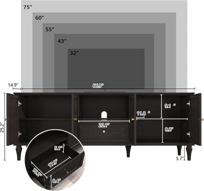 ARTPOWER 67'' Mid-Century Modern TV Stand with Storage Drawer and Doors, Long TV Stand with