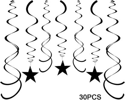 Party Star Swirl Decorations, Black Foil Ceiling Hanging Swirl Decorations with Star, Whirls