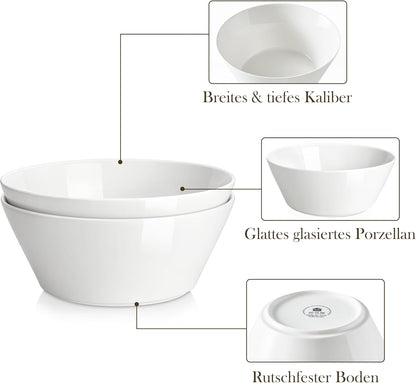 MALACASA Serving Bowls, 105 OZ Large Salad Bowls Set of 2, Porcelain White Bowls for Kitchen, Large