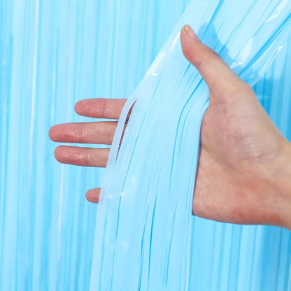 3 Pack 3.3 x 8.2 ft Pastel Blue Foil Fringe Backdrop Curtains, Tinsel Streamers Birthday Party